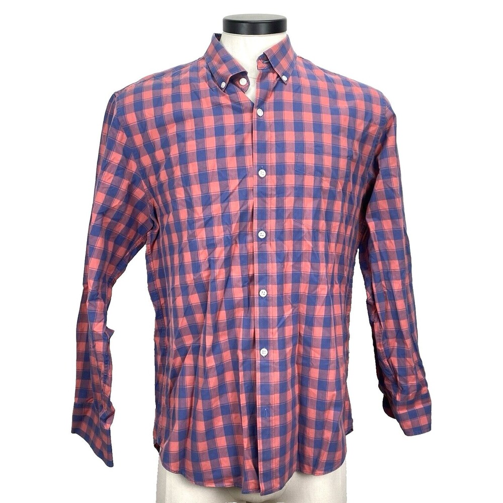 Bonobos Men's Dress Shirt Size L 16.5 33 Pink Blue Check Cotton Button Down
